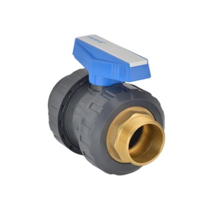 Picture of U-PVC ONE SIDE FEMALE THREADED OTHER SIDE BRASS MALE THREADED TRUE UNION BALL VALVE FOR WATER