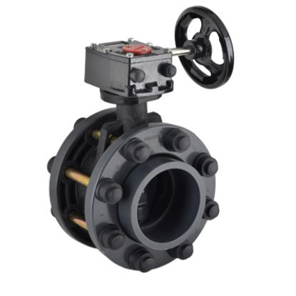 Picture of U-PVC REDUCTION GEAR BUTTERFLY VALVE WITH HANDWHEEL AND FLANGE FOR ACID
