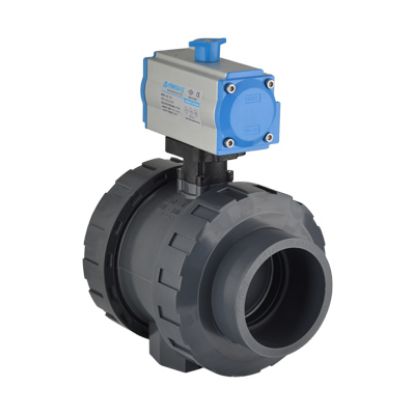 Picture of U-PVC PNEUMATIC ACTUATOR TRUE UNION BALL VALVE ONE SIDE FEMALE THREADED  DOUBLE EFECT FOR ACID